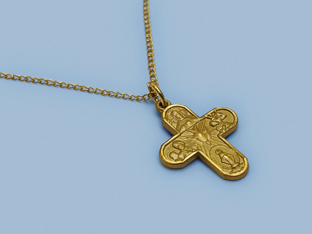 4 Way Gold Crucifix Necklace