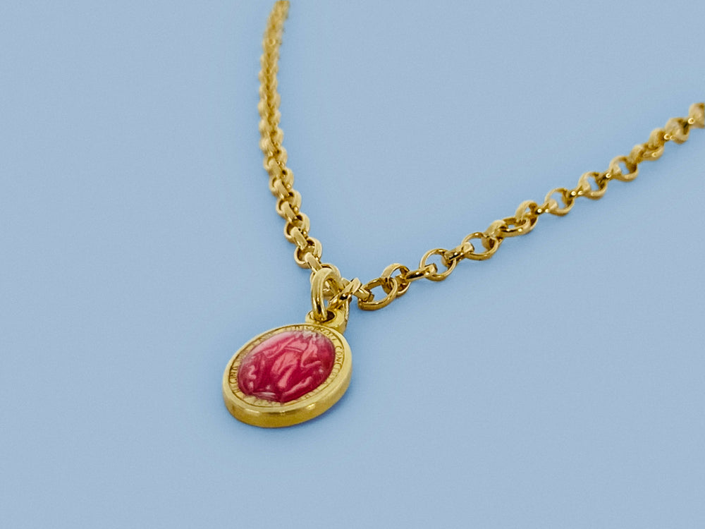 Gold Miraculous Medal Pink