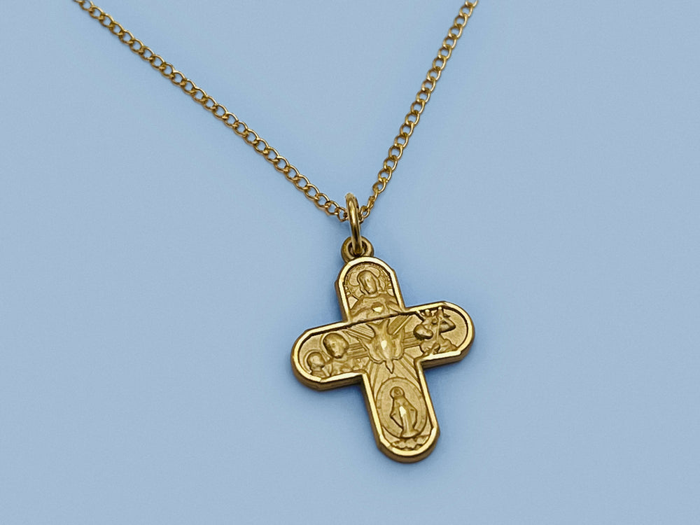 Petite Gold Color Four Way Cross Pendant Necklace (See Available Chain –  Rosemarie's Religious Gifts