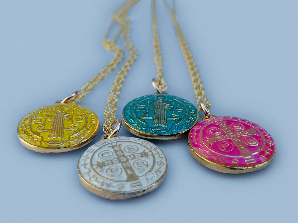 Gold St Benedict Medal Necklace