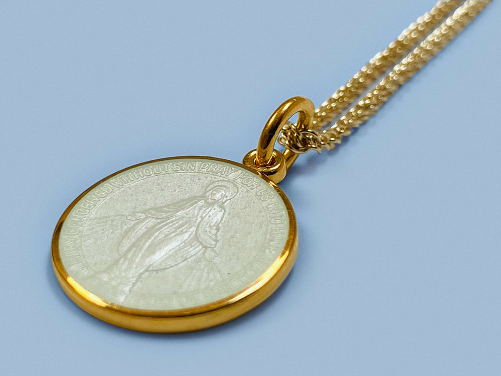 18k Gold Layered 15mm Our Lady of Charity Coin Pendant Catholic Gift C –  Bella Joias Miami