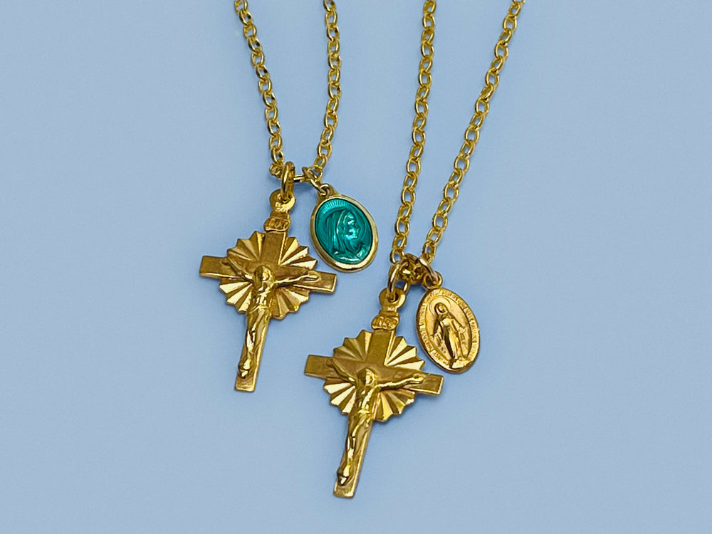 Gold Crucifix Womens Necklace